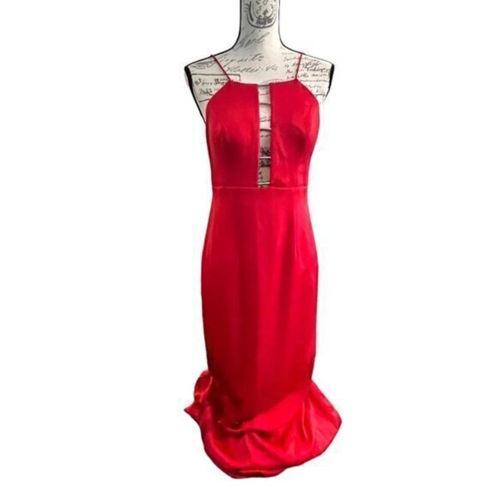 🎉PRICE REDUCED🎉 Aidan Mattox Spaghetti Strap V-Neck Satin Gown Red 6 Backless